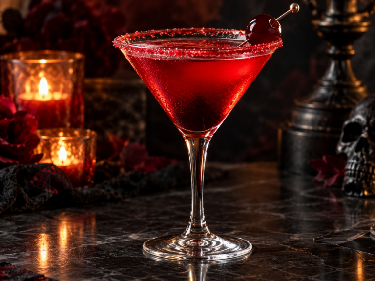 Blutmond Martini – roter Halloween-Cocktail mit Cranberry