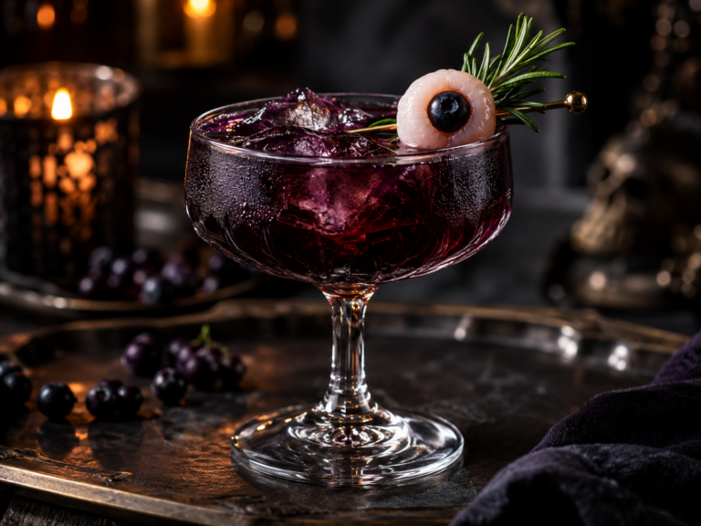 Nebeltrunk – dunkler Halloween-Cocktail mit Rum und Holunder