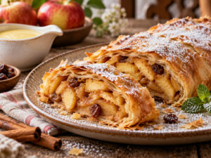 Wiener Apfelstrudel aus gezogenem Strudelteig