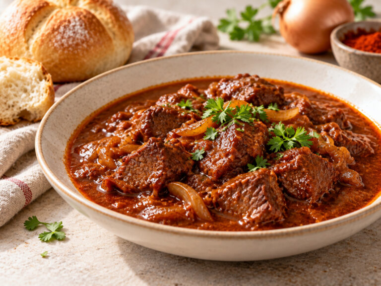 Wiener Saftgulasch mit Rindfleisch und Röstzwiebeln