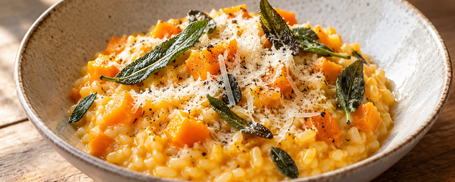 Kürbisrisotto mit Hokkaido, Bergkäse und Salbei