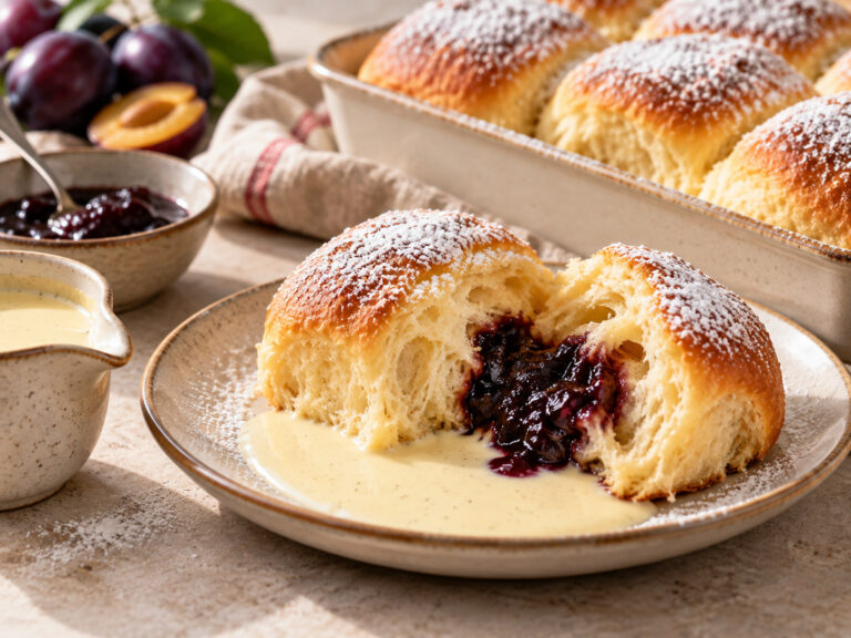 Buchteln mit Powidl und hausgemachter Vanillesauce